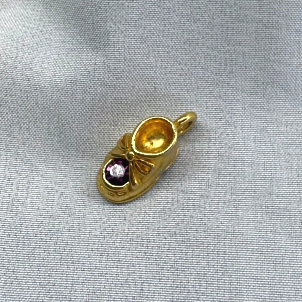 Unbranded Baby Shoe Charm Unisex OS Gold Excellent Purple Rhinestone Bow Vintage
